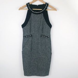 Mcginn Sheath Dress Black Tweed Sleeveless Pearls
